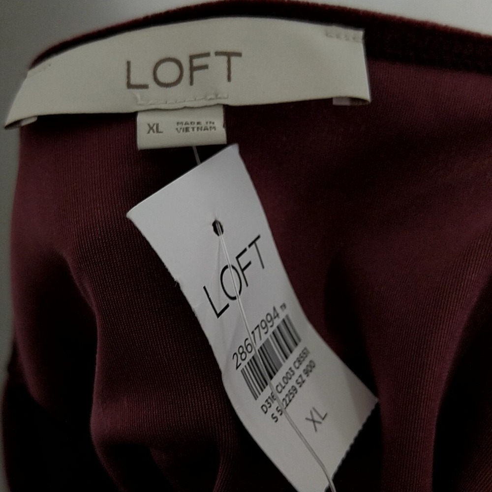 LOFT Dress Womens XL Burgundy Velvet Faux Wrap Knot Front Long Sleeve V-Neck - Picture 3 of 4